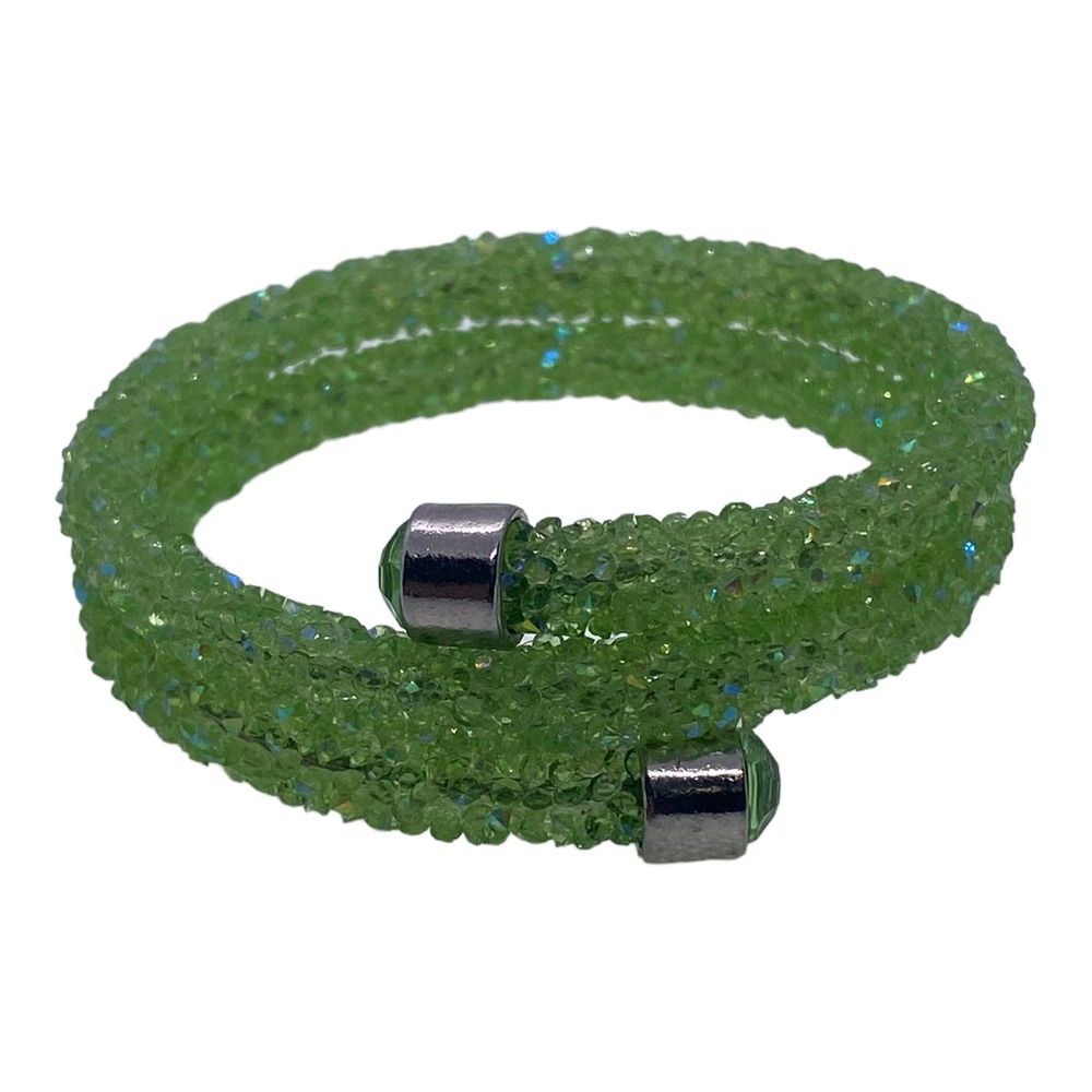 Imitation Silver Lime Green Crystal Rhinestone Wrap Bracelet in Gift Box